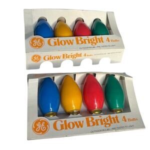 2 Vintage GE Glow Bright Pk of 4 Christmas Light Bulbs Replacement Multi Color